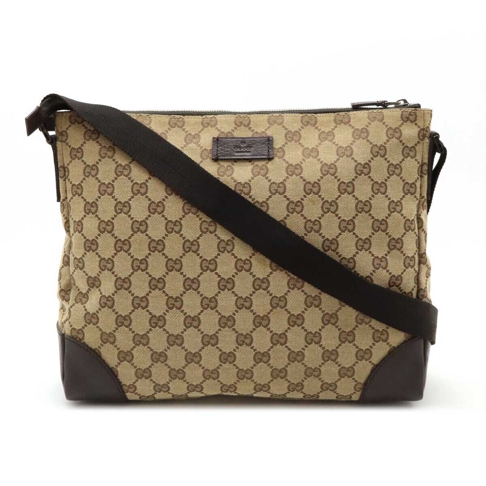 Gucci GG Canvas Crossbody Bag Leather Beige Brown Cream